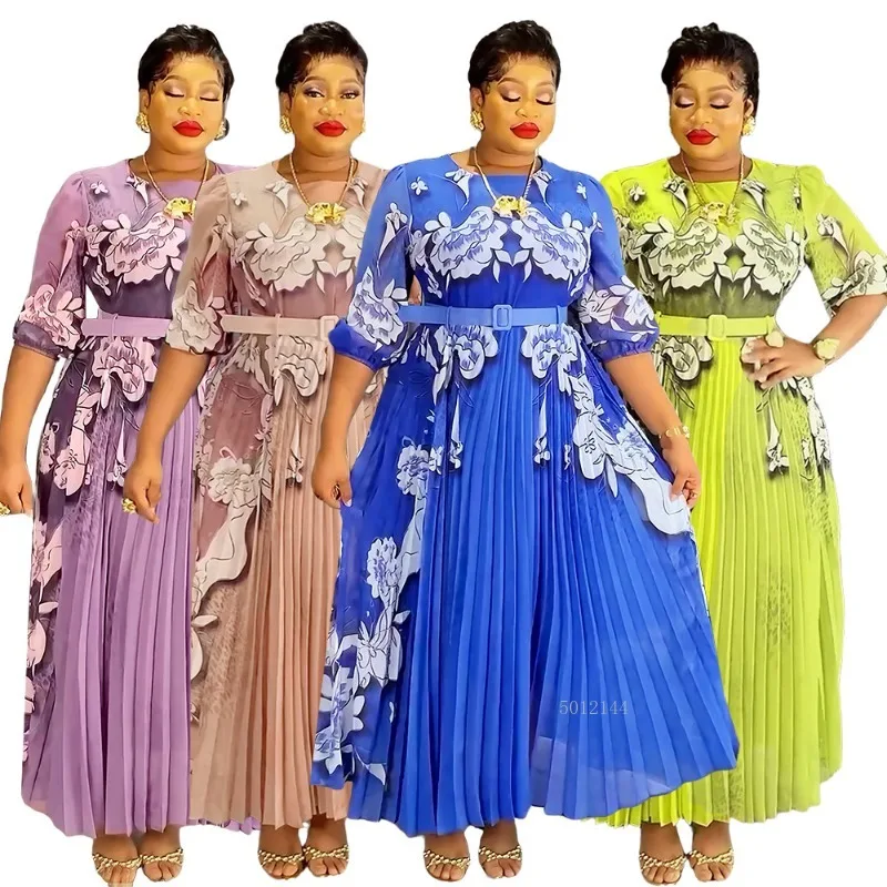 

2025 New Autumn Fashion Print Robe Plus Size Turkey Muslim Wedding Evening Party Long Dress Elegant African Dresses For Women