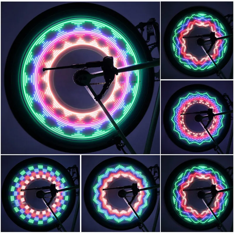 Mountain Bike roda LED luz, luz de advertência, pneu sinal, dupla face, colorido falou luzes