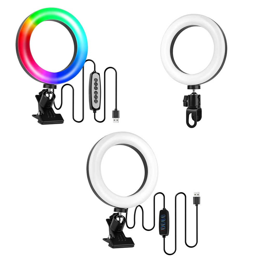 6 Inch Selfie Ring Light Clip-on RGB Circle Light For Cellphones Laptops Mirrors Live Streaming Selfie Vlog Zoom Calls