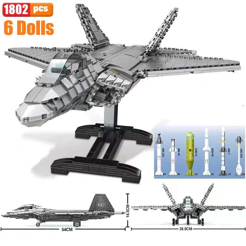 WW2 Airplane Military A10 Fighter Model Building Blocks J-20 Soldier Weapons Air Missile F18 Aircraft Bricks Set Toy For Kid MOC