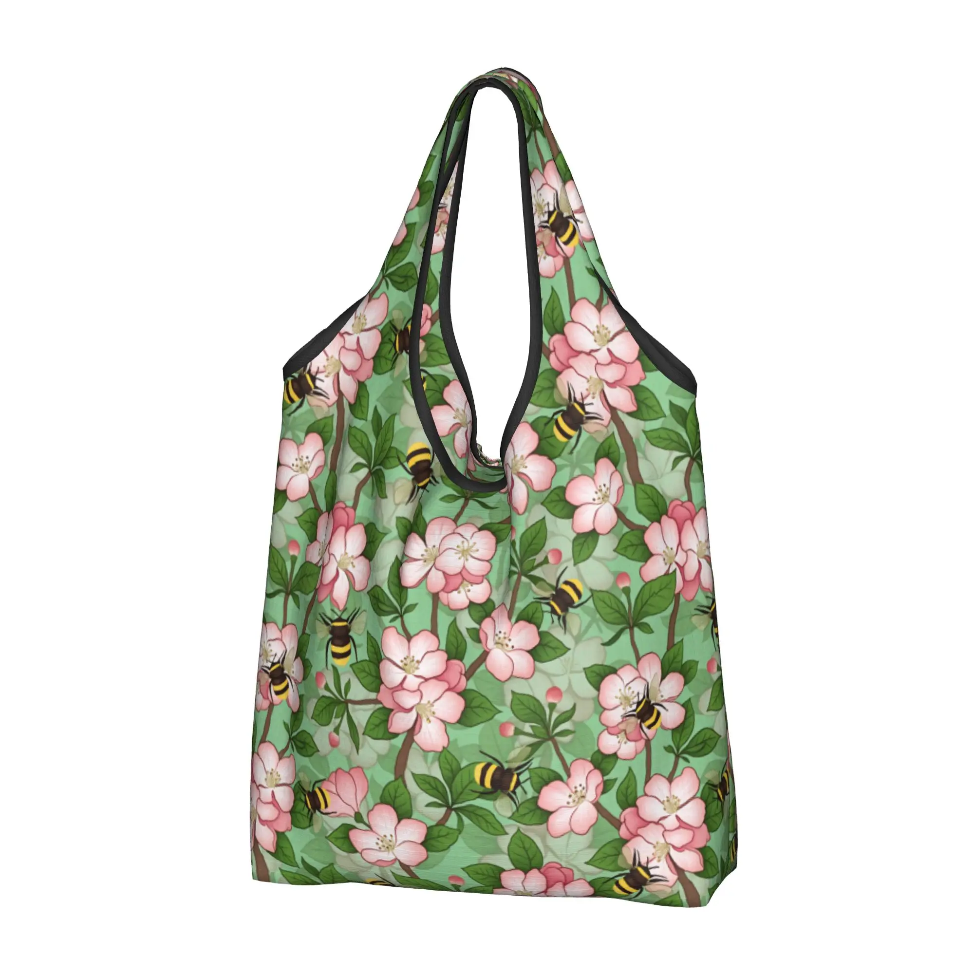 Fashion Print APPLE TREES IN BLOOM Japane Flowers  Tote Shopping Bag Portable Shoulder Shopper Cherry Blossom  Handbag