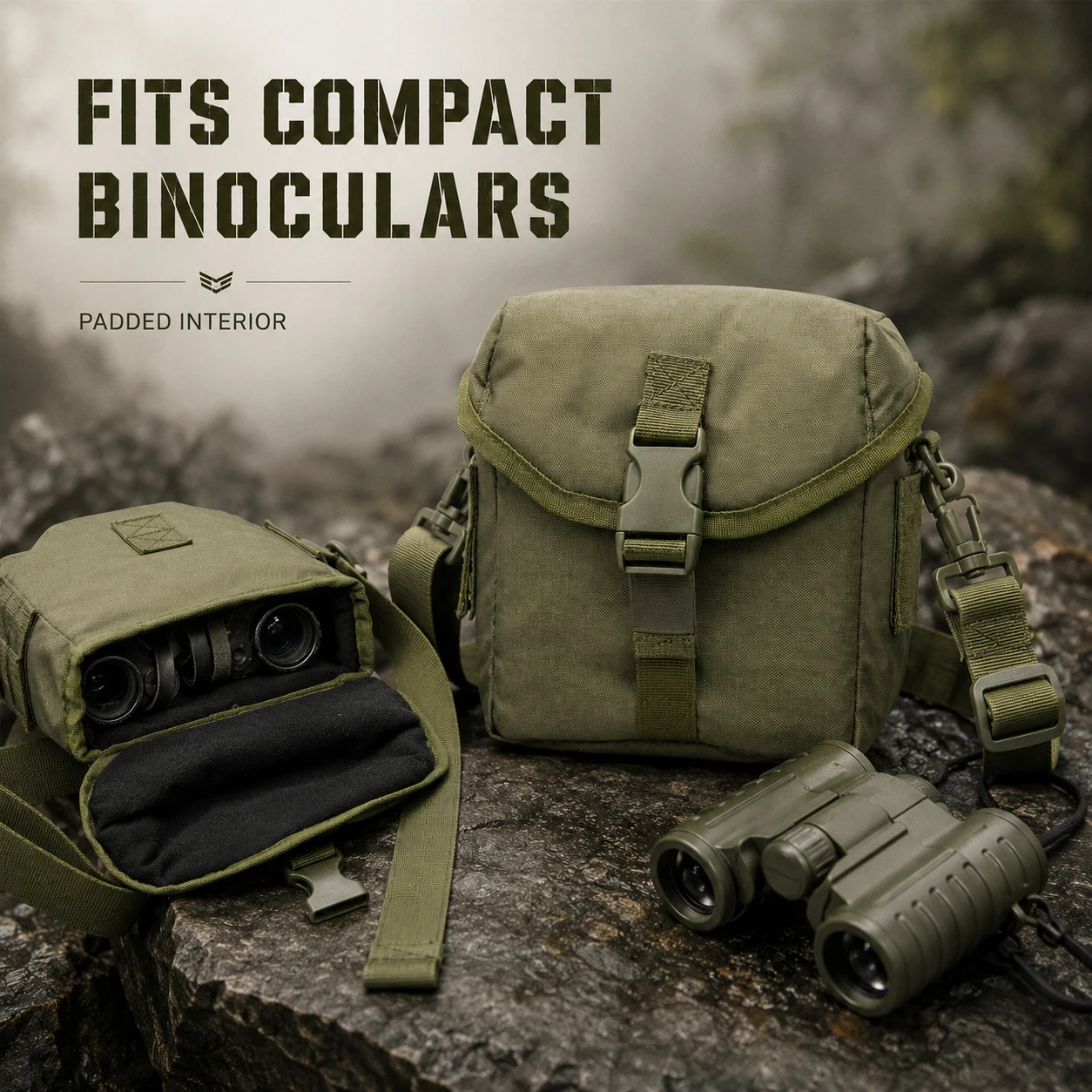 Tactical Binocular Case Pouch for 6x30 7x35 Optics - Molle Compatible Military Storage Bag with Adjustable Shoulder Strap
