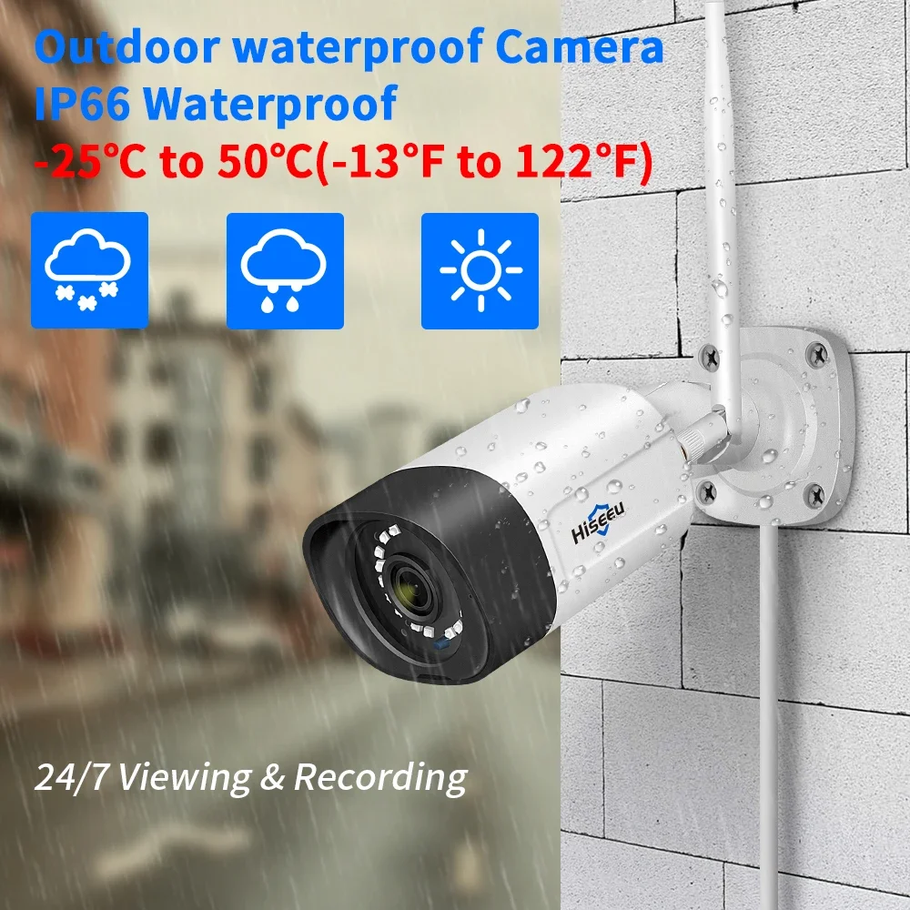 Imagem -03 - Hiseeu-sistema de Câmera Wifi sem Fio Rastreamento de Movimento ao ar Livre Gravador de Vídeo de Áudio Câmeras Cctv Kit de Vigilância de Vídeo 10ch Nvr 5mp