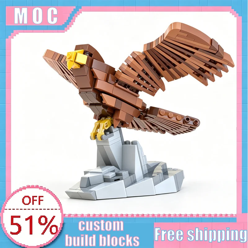 313 PCS MOC Eagle Animal Sculpture with Rocky Base Model Custom Creative Building Blocks Educational Assembly Toy Display Gifts