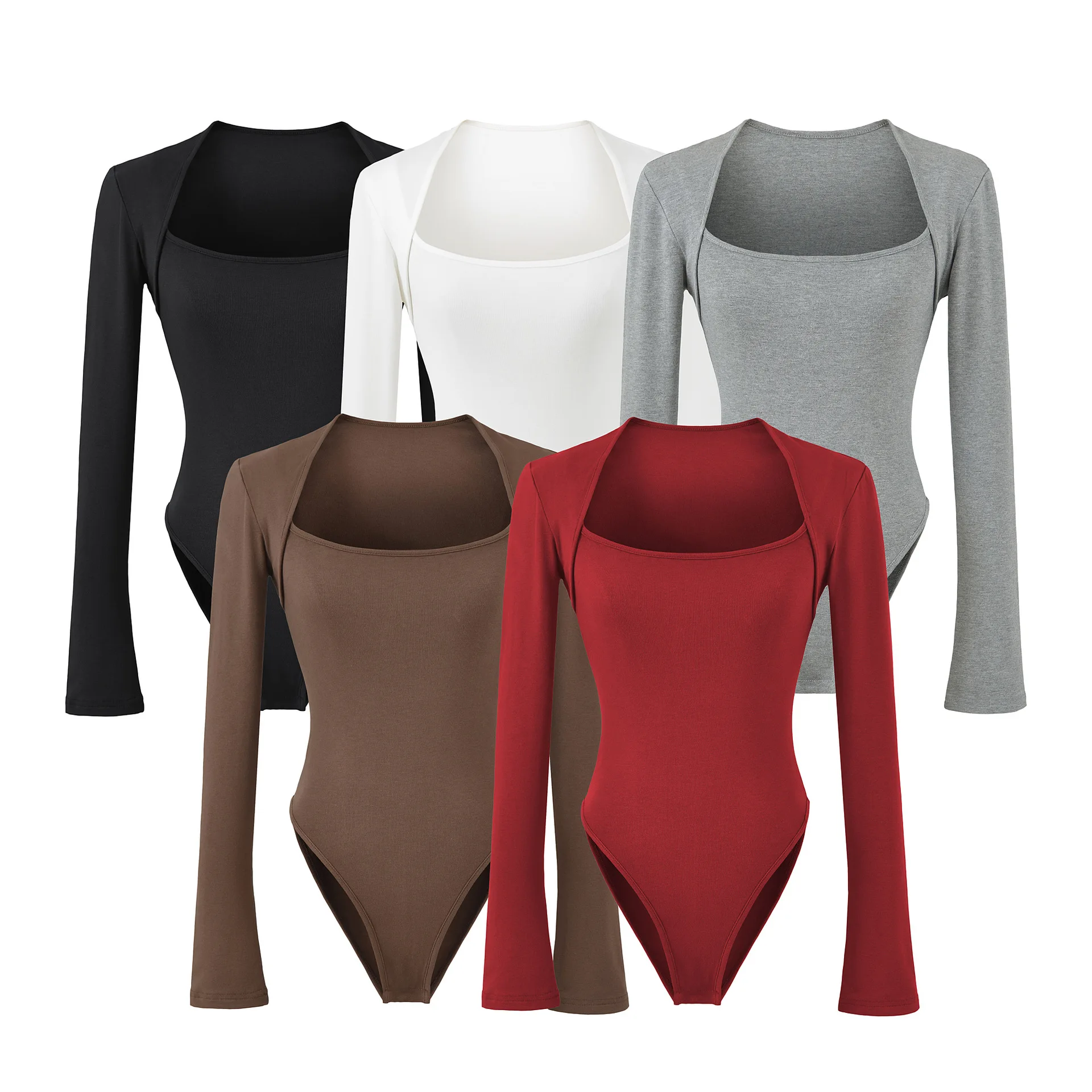 

American Sle Spicy Girl Elastic Slim Fit Square Collar oulder Length Sve Jumpsuit Women's Tight Inner Match T-irt Ba...