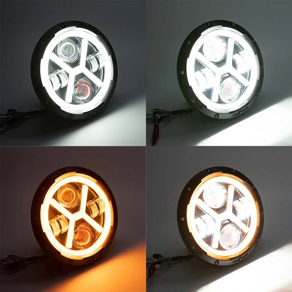 1PCS Universal 7 Inch LED Headlights With Halo Ring Angel Eye DRL For JEEP Wrangler Lada Niva UAZ Hunter 4x4 Offroad