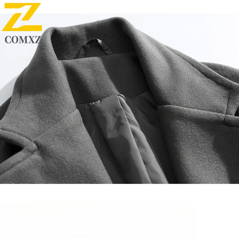 COMXZ Autumn Winter Wool Overcoat Casual Commute Office Windproof Warm Coat Classic Turndown Collar Hiking Lightweight Garment