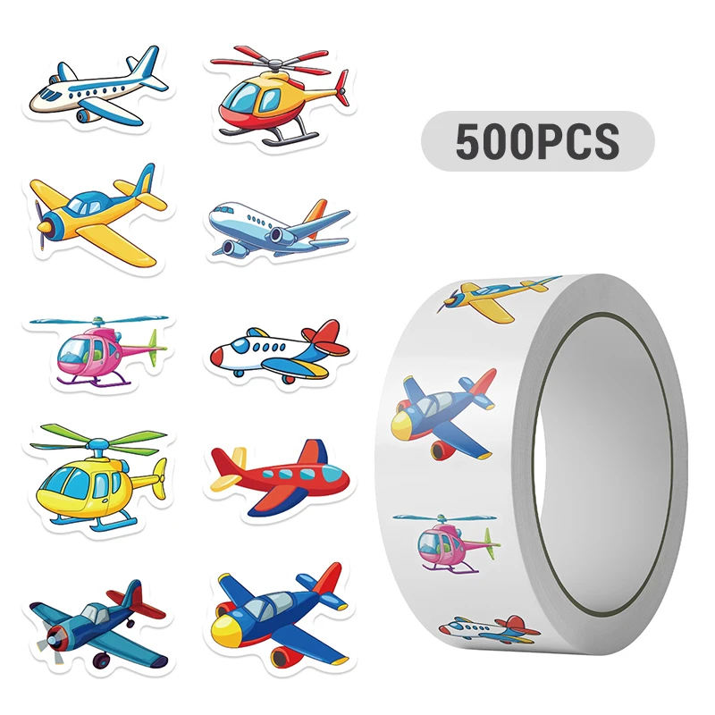 500PCS Cartoon Airplane Stickers Roll Cute Aircraft Roll Sticker Label Reward Stickers Aircraft Aesthetic Stickers Decorations