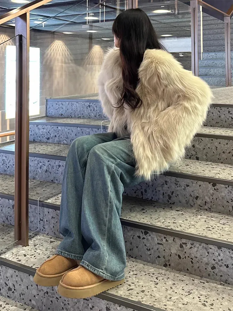 ريترو الأزرق الأمريكية عالية الخصر مستقيم الساق الجينز المرأة زائد حجم فضفاض التخسيس واسعة الساق الطابق طول السراويل #4