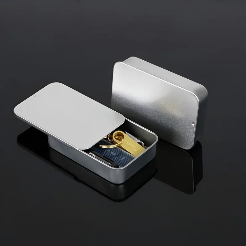 Tarro de hojalata vacío Rectangular de Metal, organizador de empuje de hojalata, caja de almacenamiento de cubierta deslizante, frascos de pastillas