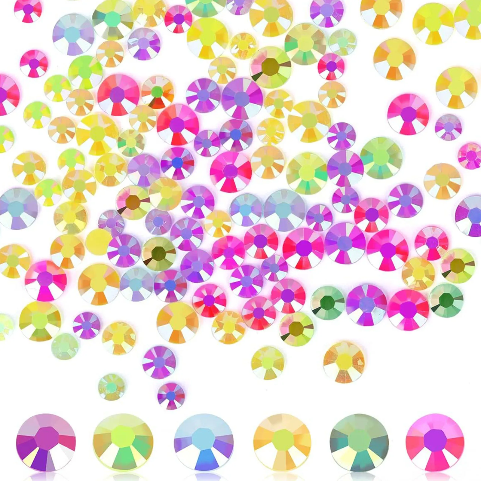 21500pcs Resin Flat Back Rhinestones- Assorted Size Colorful AB Color Round Flat Back Resin For Nail Art DIY Decoration