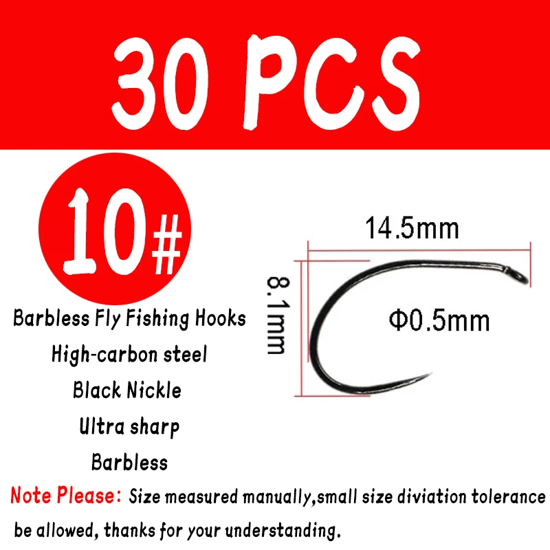 WIFREO 30PCS Black Nickle Barbless Fly Fishing Hooks Fly hook High