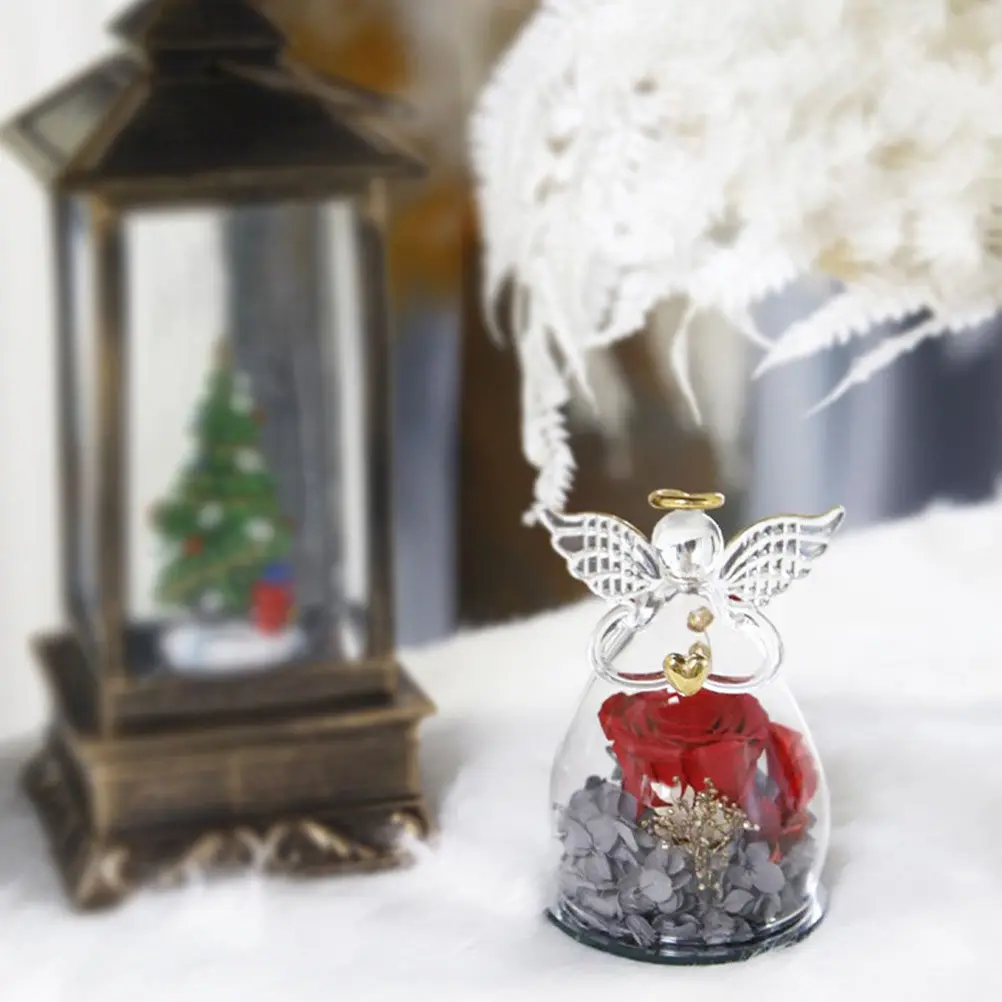 Angel Shaped Glass Dome Preserved Flower Cover Elegant Clear Display Dome Desktop Micro Landscape Flower Craft Decor