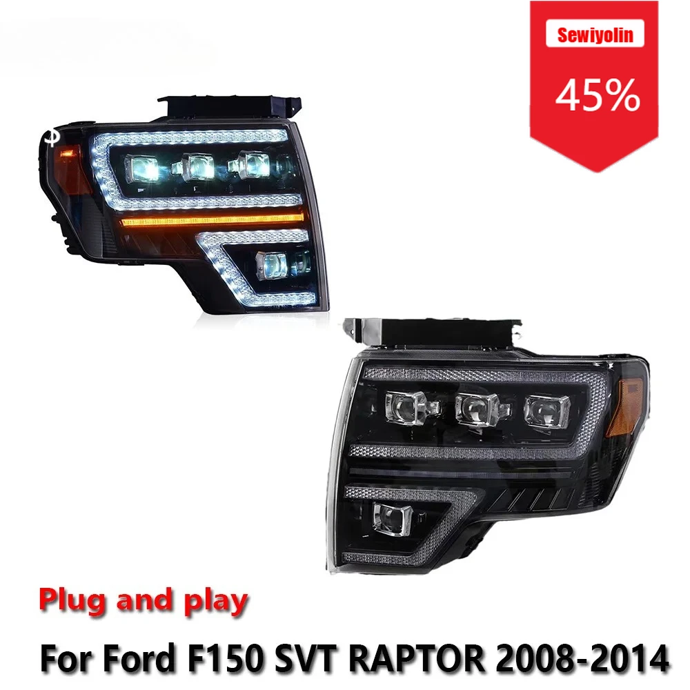 

Sewiyolin Car LED Headlight Assemblies For Ford F150 SVT RAPTOR 2008-2014 Fog DRL Brake Turn Signal Lamp Plug and Play