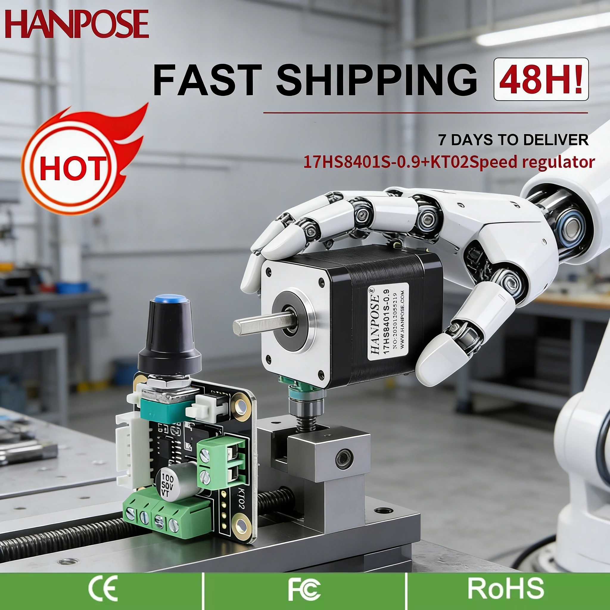 HANPOSE 1pcs 4-lead Nema17 Stepper Motor 42 motor 1.7A  17HS8401S-0.9+KT02 Controller degree For beauty medical machine