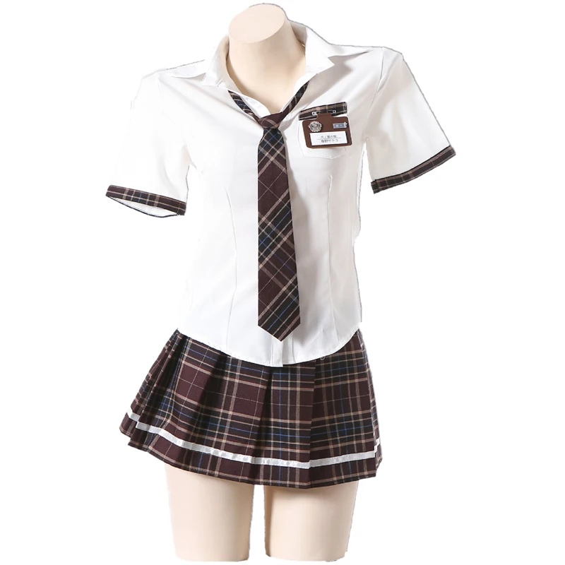New British College Style Student Campus Color Play Uniform Temptation Summer Short Skirt with Pleated Skirt Checkered Set view 5
