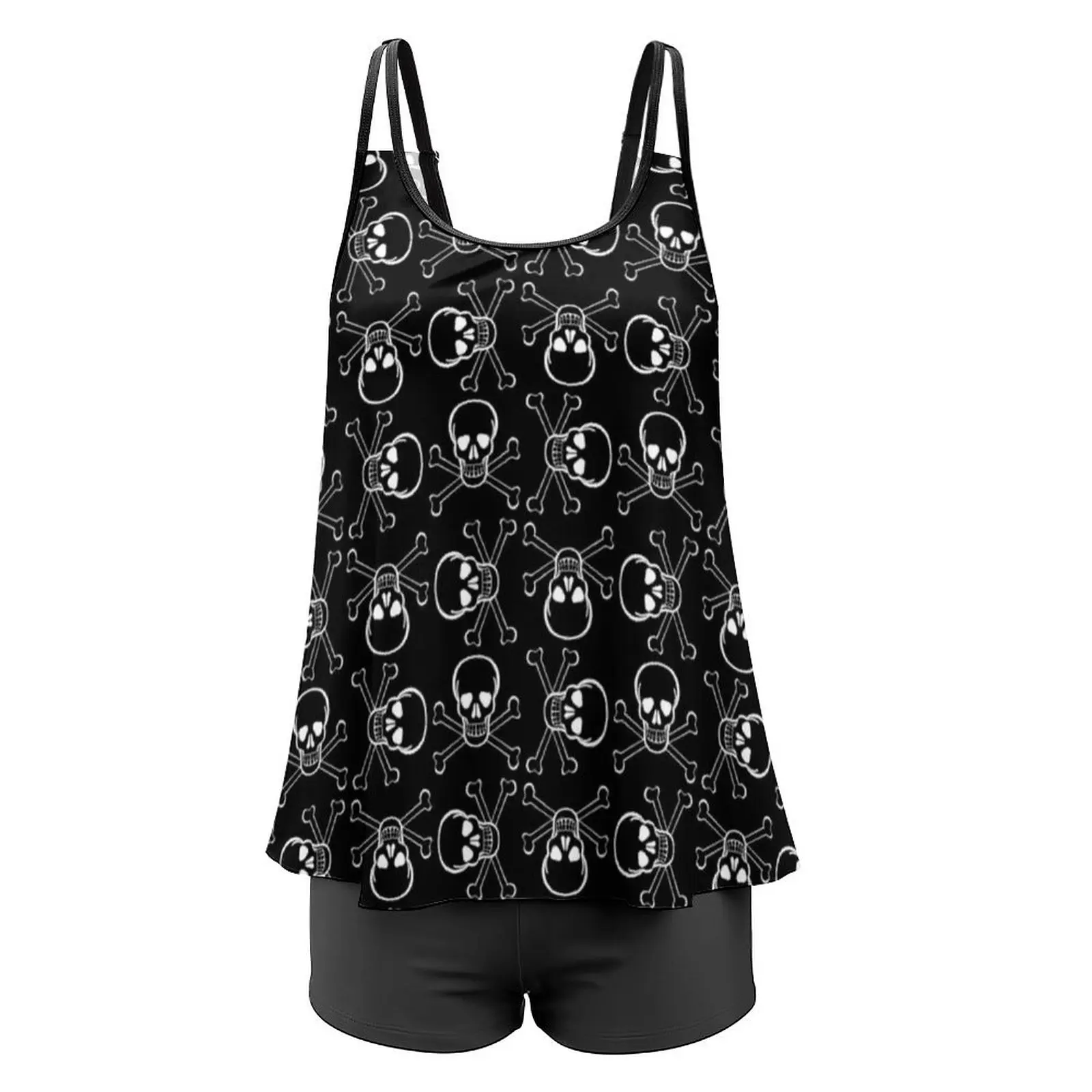 Gothic Print Tankini strój kąpielowy białe czaszki Crossbones stroje kąpielowe dwuczęściowy modny strój kąpielowy wzór stroje kąpielowe Plus rozmiar