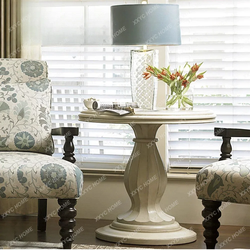 Country Solid Wood Small Round Table Sofa Side Table Vintage Coffee Negotiation Round Furniture