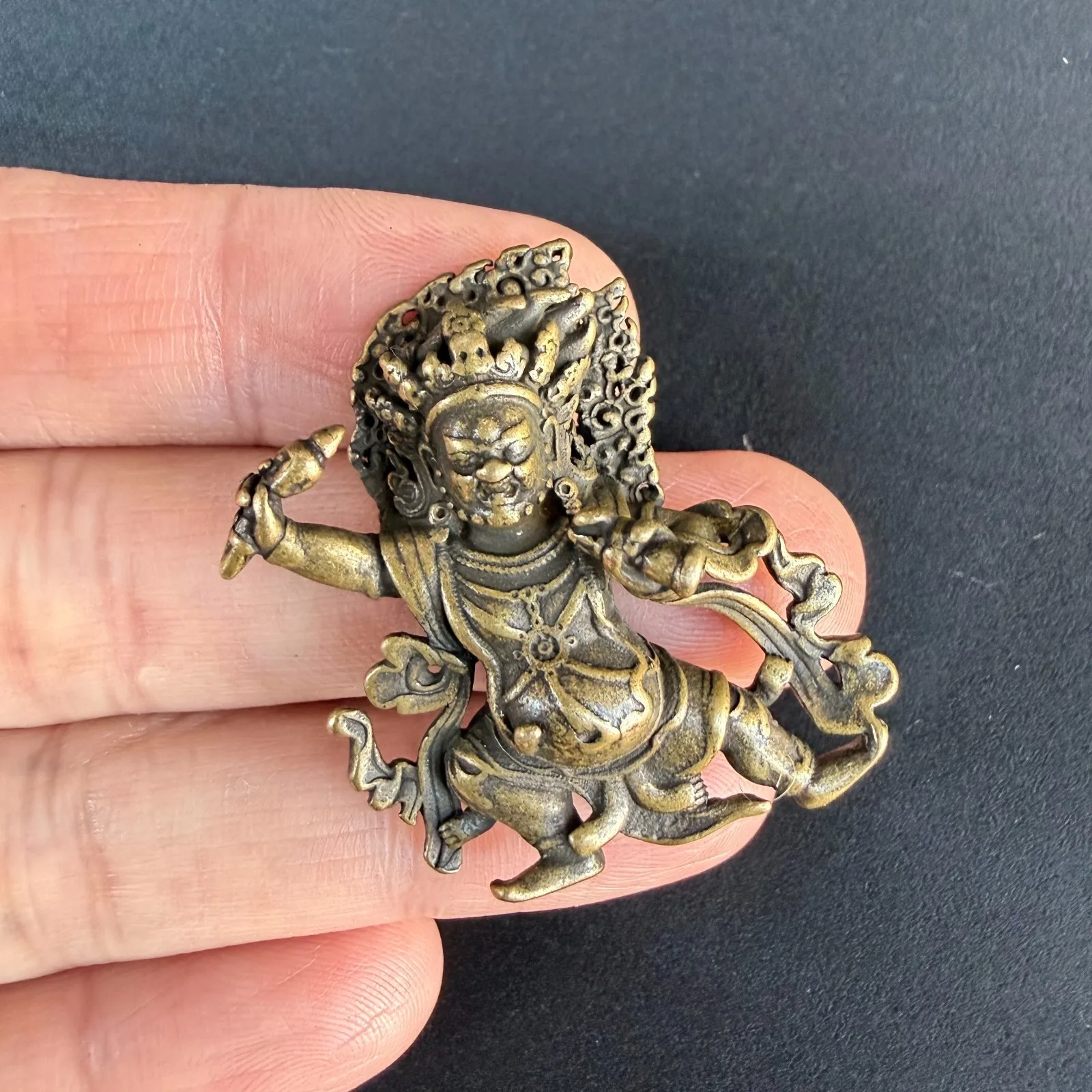 Old Chinese Tibetan Buddhism Yellow Lima Copper Diamond Hand Protector