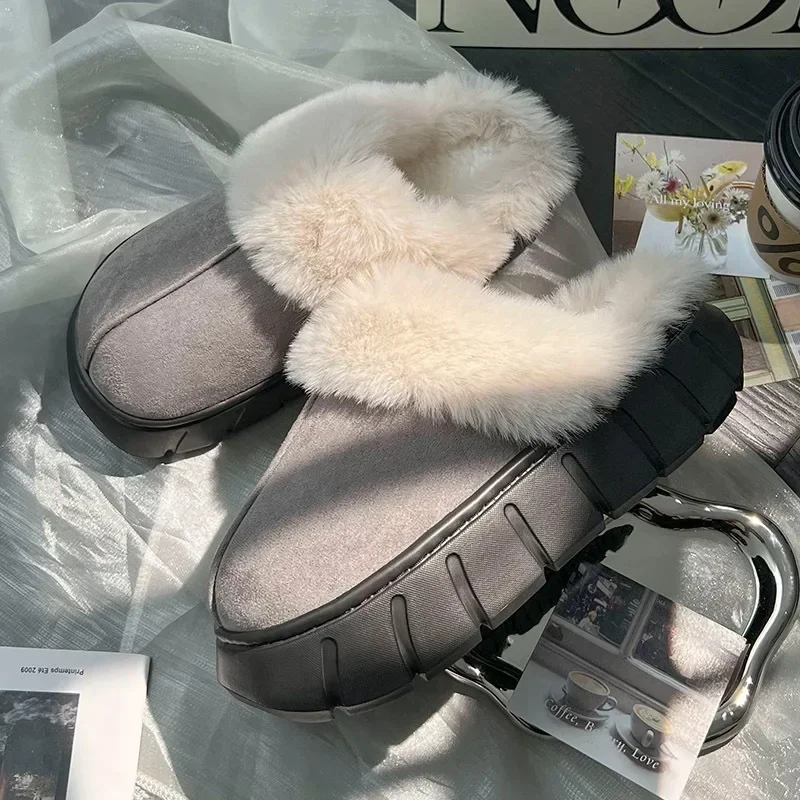 2025 Vrouwen Indoor Pluizige Slippers Dikke Zool Winter Warme Schoenen Voor Koppels Zacht Bont Warm Houden Vrouwelijke Mannelijke Huis vloer Slipper