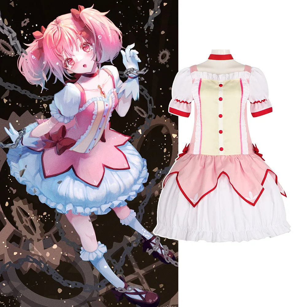 

Волшебная девочка Homura Akemi Косплей Костюм Боевой костюм Розовое цельное платье Косплей Костюм для игр