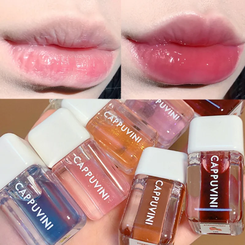 Óleo transparente do bordo da água para mulheres, 5 cores, hidratando, plumping, brilho labial do espelho, duradouro, brilho, matiz sexy do bordo, composição, cosméticos