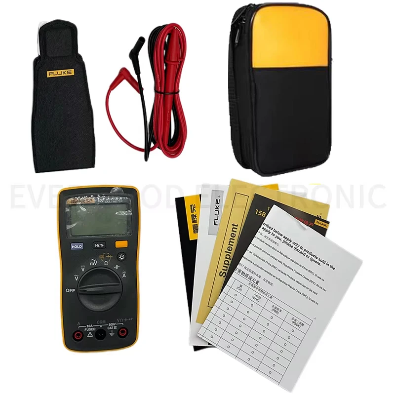 Fluke 107 Auto Range Digital Multimeter AC/DC Voltage Current Tester with Ohm, Capacitance, Hz Measurement and Fluke Smart Strap