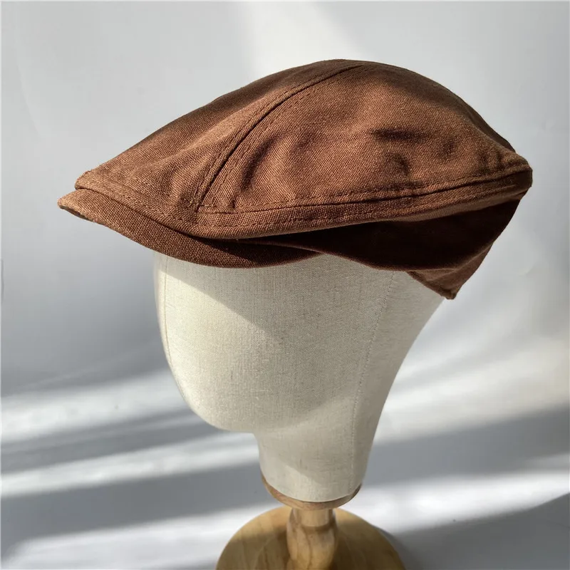 Linen Men Women Beret Spring Summer Solid Color Newsboy Cap Thin Breathable Flat Hat Casual Duckbill Ivy Cap Uniex