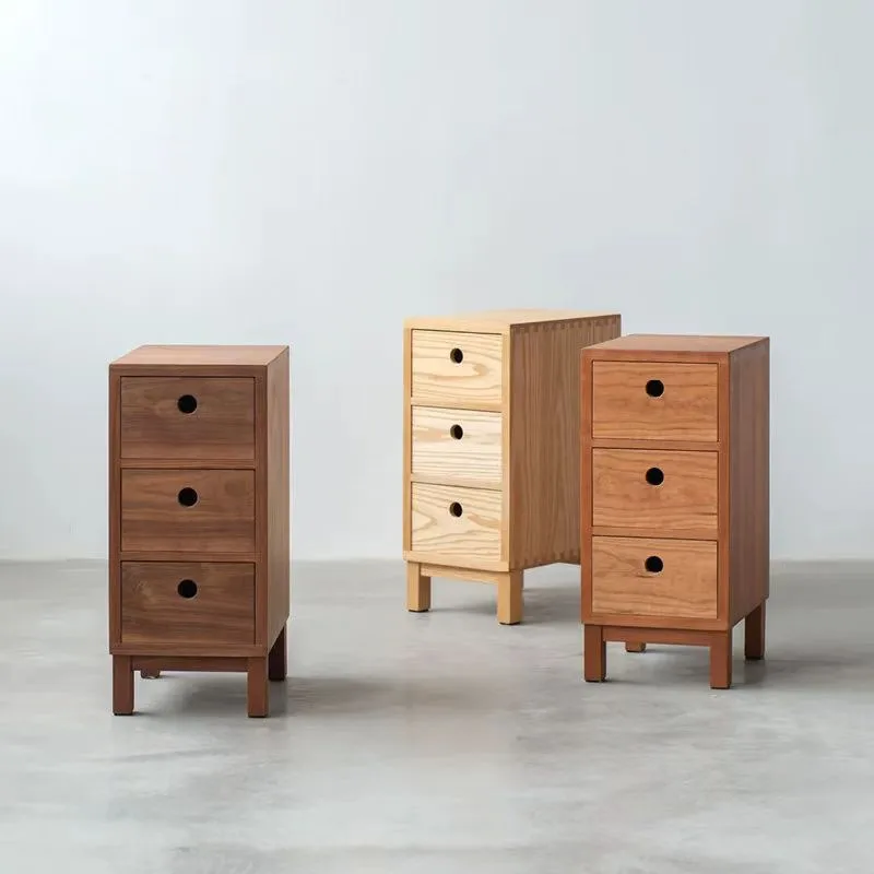 Bedside cabinet narrow three pumping bedside cabinet wood wax oil black walnut cherry solid wood bedside table