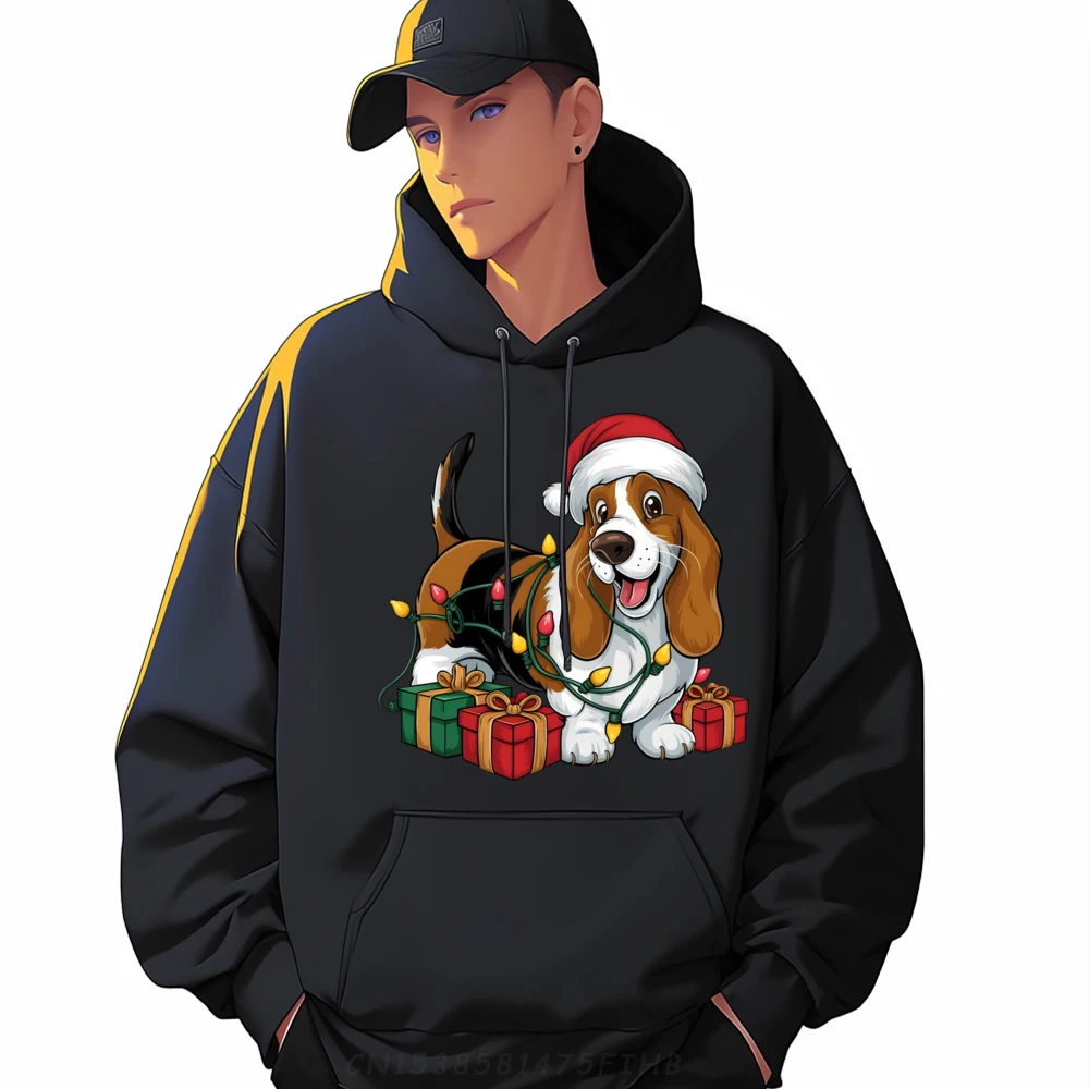 

Xmas Lighting Santa Hat Basset Hound Dog Christmas Fall Clothes Aesthetic Mens Gifts