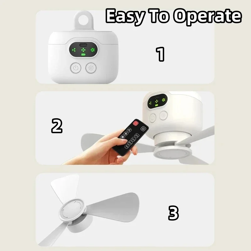 Ceiling Fan Portable Camping Tent Ceiling Canopy Fan 8000mah Rechargeable Wireless Fan Air Circulators with Remote Control Light