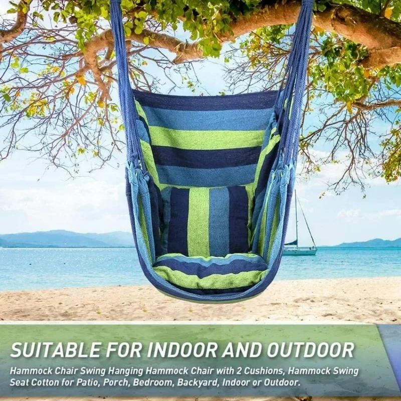 Cadeira de rede para móveis ao ar livre, assento de balanço com corda de algodão macio, cadeira suspensa para pátio, varanda, jardim, quintal