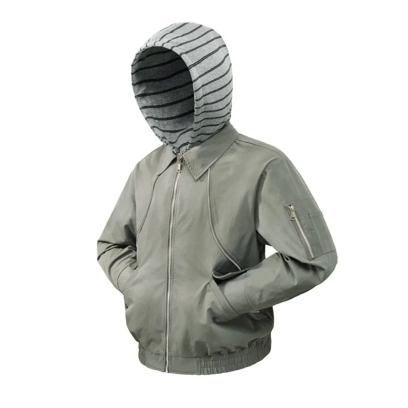 Men's American Retro Washed Parka Hooded Jacket Python Patterned Patchwork Design Autumn Outerwear