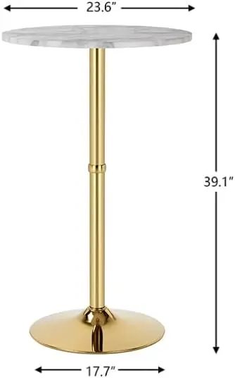24'' Round Cocktail Bar Table with Metal Base, Tall Bistro Pub Table, Counter Bar Height Table for Kitchen, Dining Room, Living