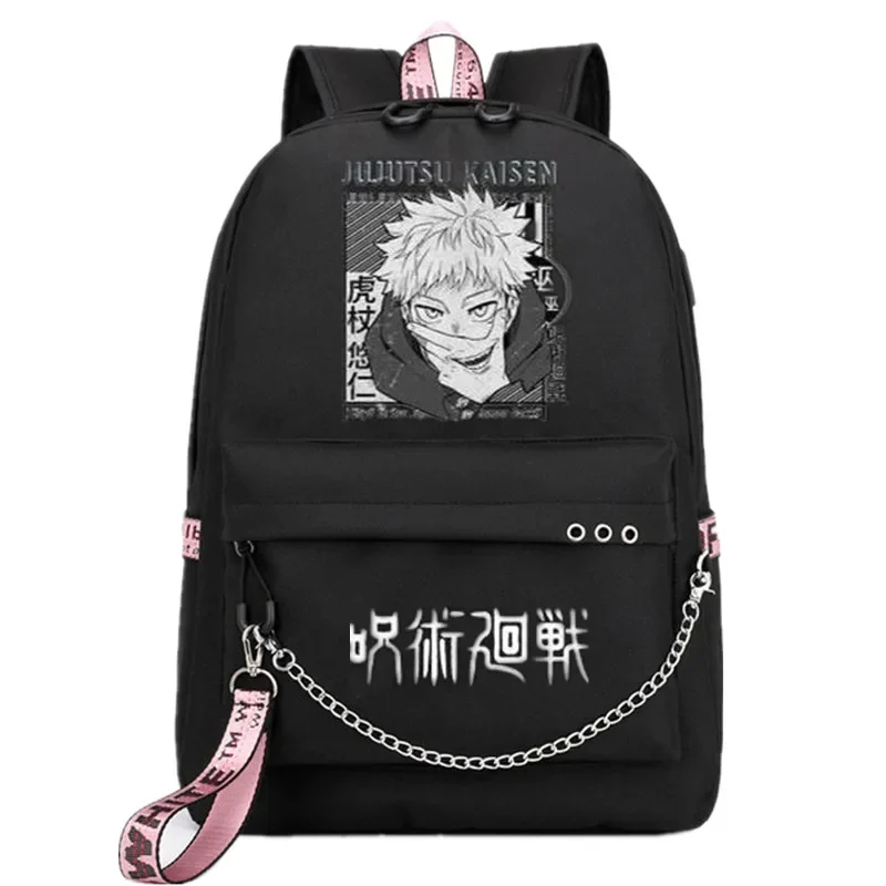 Anime jujutsu Kaisen USB backpack bag school book Black mochila travel bags laptop chain computer laptop bag W/headphone