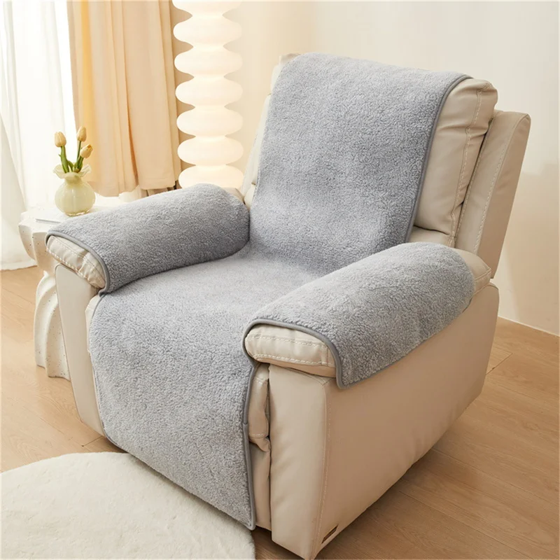 Thick Lamb Plush Recliner Sofa Mat Solid Color Soft Sofa Covers Living Room Pet Kids Non-Slip Couch Protector Armchair Slipcover