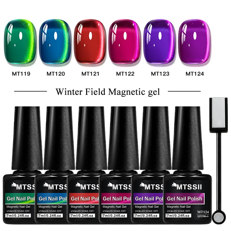 7pcs Winter Field Cat Magnetic Gel Nail Polish Set Ocean Animal Cat Magnetic Design Semi Permanent UV Gel Varnish Soak Off Nails