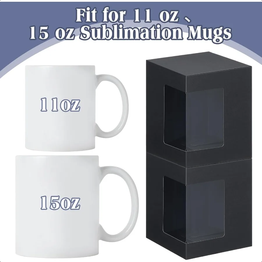 72 Uds. Cajas de tazas para regalo, caja de tazas de café, caja de embalaje transparente para sublimación en blanco, 11oz, 12oz, 15oz, café en blanco de cerámica M