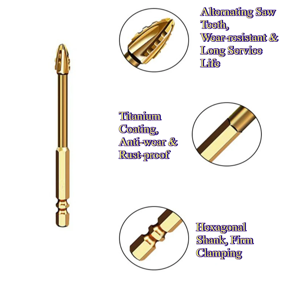 Saw Tooth Cross Tip Drill Bit Coating Multifunctional Drilling Bit Sharp Durable Tile Ceramic Wood Plastic Brick Hole Drilling