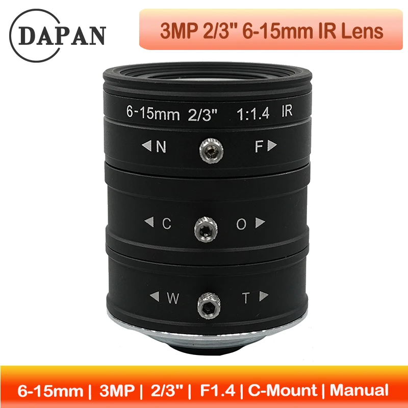 

F1.4 Large Aperture Zoom Lens | 6-15mm 2/3" 3MP | C-Mount with IR for Night Vision & Process Control
