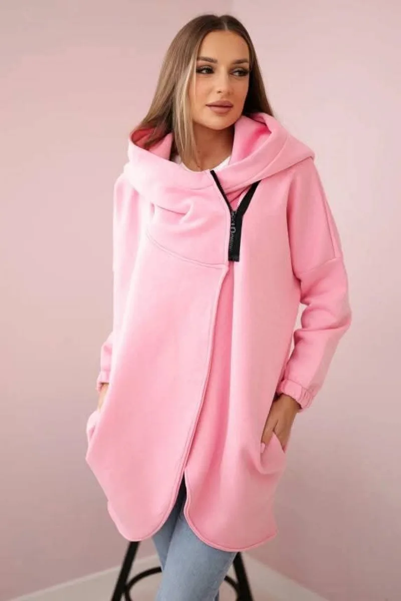 Loose Women's Solid Color Hooded Sweatshirt Asymmetrical Zipper Long Sleeve Jacket Casual Comfortable Fashion Hooded Clothes
