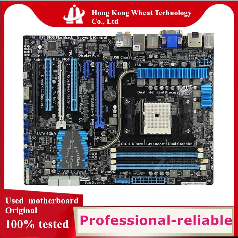 For AMD A85 F2A85-V PRO motherboard Used original Socket FM2 DDR3 64GB USB2.0 USB3.0 SATA3 Desktop Mainboard