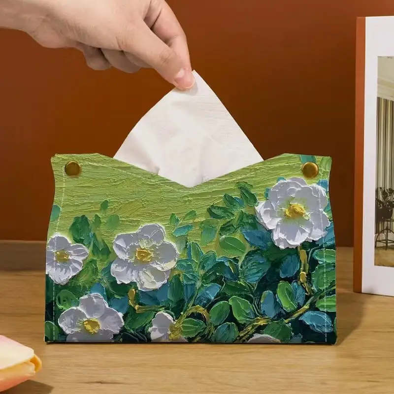 New Style Paper Drawer Living Room Home Use Desktop Paper Drawer Leather Storage Box Meal Tissue Box Oil Painting Car Mounted