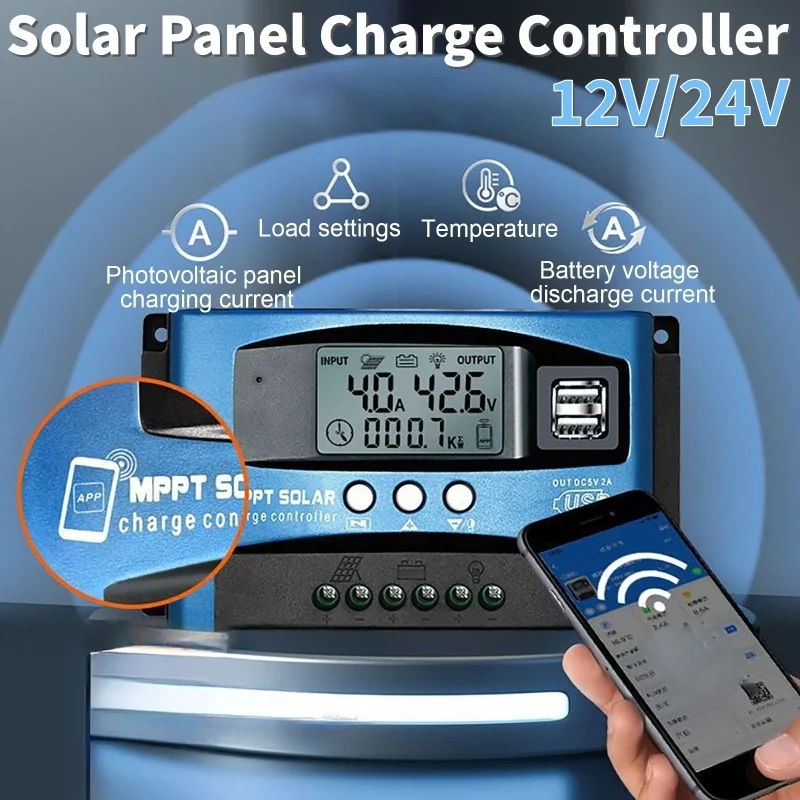 40A/100A Solar Panel Charge Controller APP Bluetooth Solar Controller 12V24V Solar Panel MPPT Controler