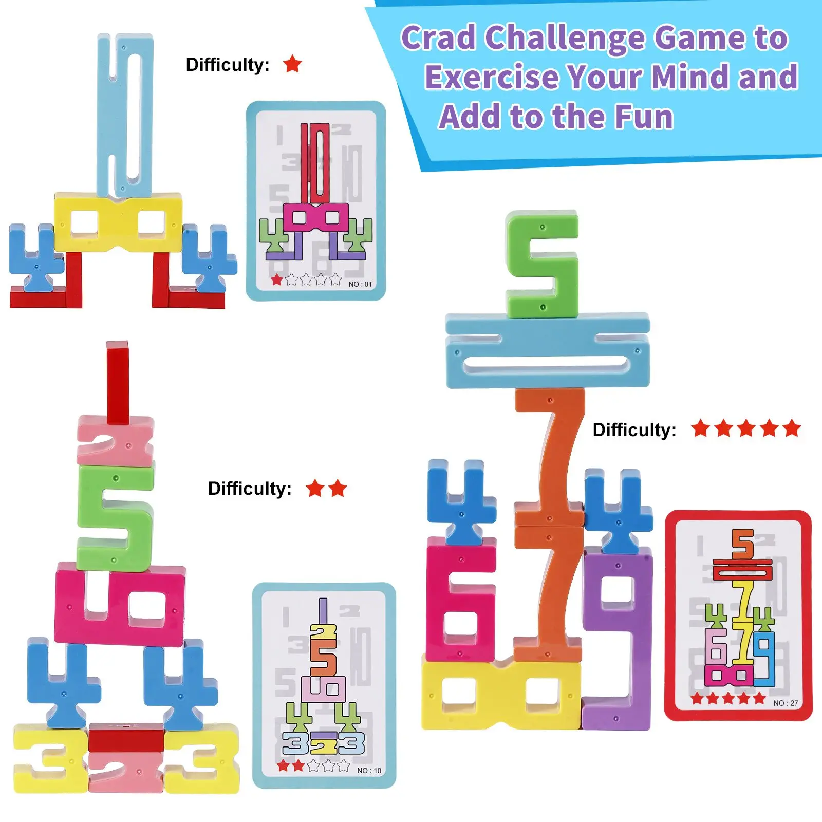 Blocos numéricos coloridos, 23 blocos de construção e 15 cartões, brinquedo educacional interativo para maiores de 3 anos