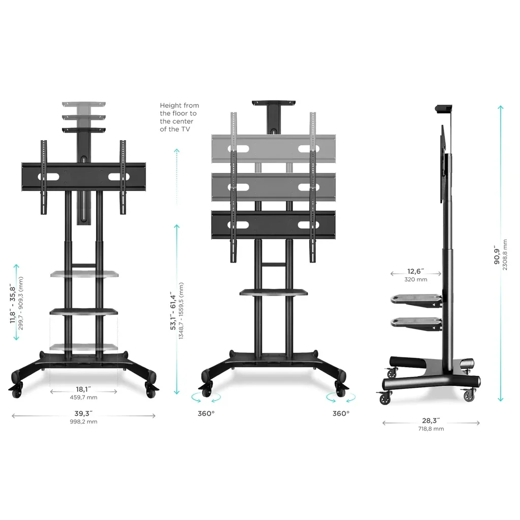 Supporto TV da pavimento con due strati di regolazione del gancio del secondo ingranaggio 32-70 "per smart TV da 45kg