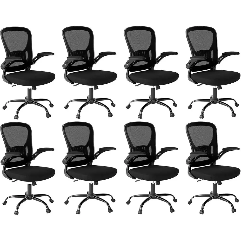 

Ergonomic 8-Piece Home Office Chair Set with Upholstered Arms, Lumbar Support, Adjustable Height, Black