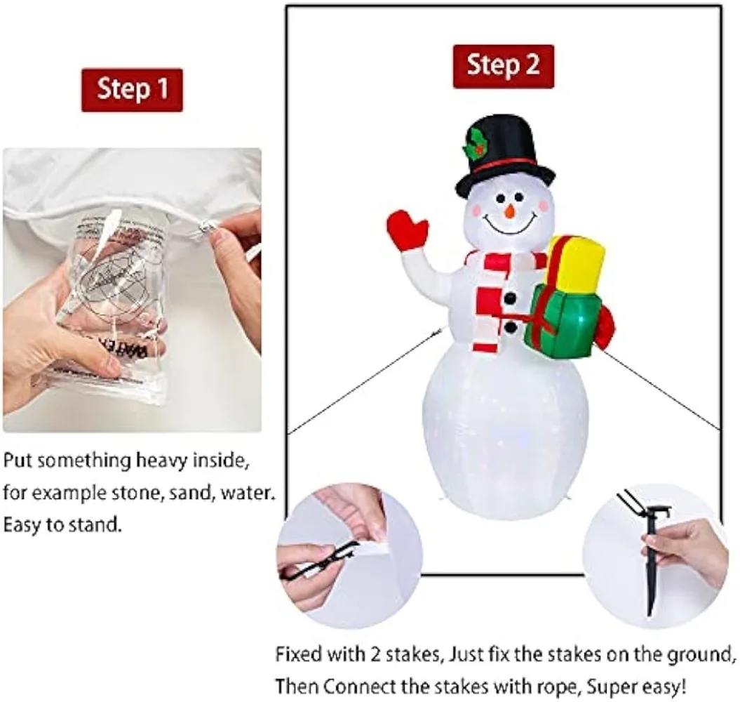 Boneco de neve branco inflável com luzes led embutidas, Blow Up, boneco de neve, interior, exterior, feriado, decoração do gramado, Natal