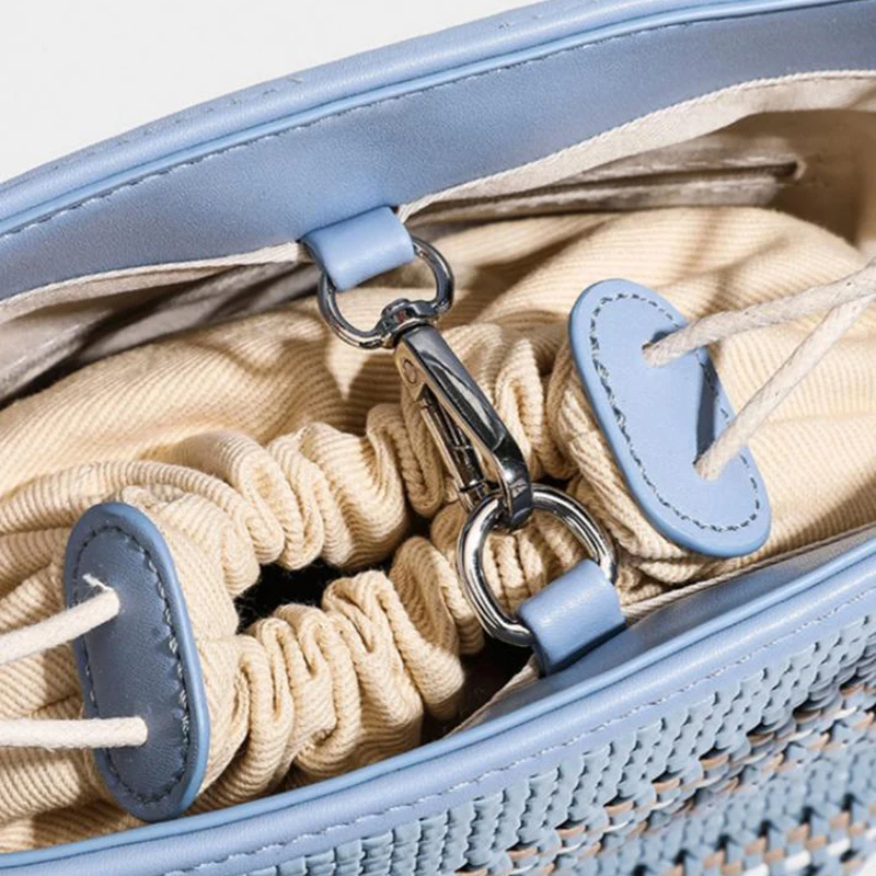 Rattan-Geflecht-Marktkorb-Schultertasche mit passender Geldbörse, handgefertigte gewebte Einkaufstasche für Damen, elegante Tragetasche – Detail 4