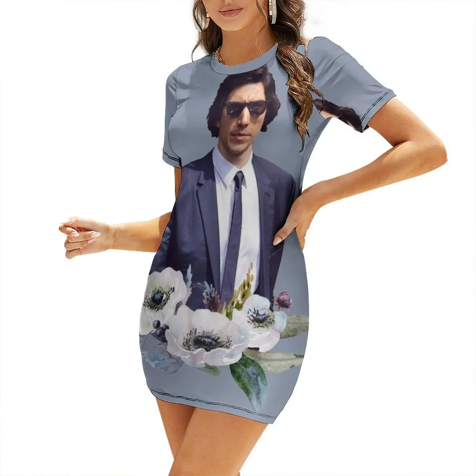 

Adam Driver Blue Flower Boy Short-Sleeved Dress Dress women birthday dress for women luxury 2025 women's summer jumpsuit